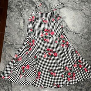 Floral Gingham Keyhole Back Skater Dress